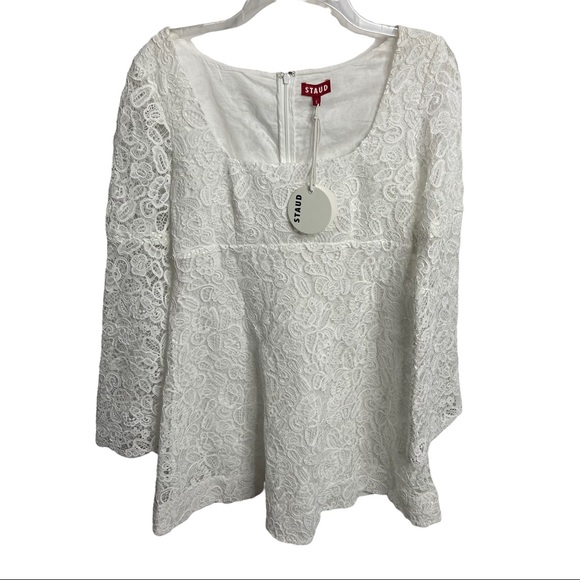 NWT STAUD Size 8 Beth White Lace Mini Dress Long Sleeve Square Neck $425 - Picture 2 of 7